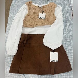 Zara Beige Knit Vest with White Top